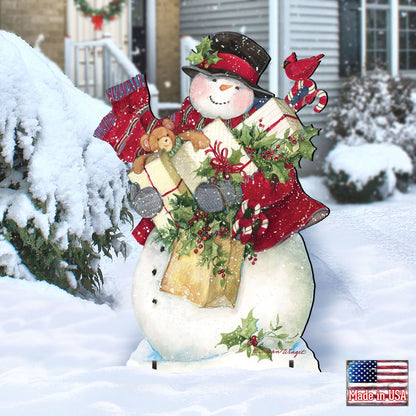 Dark Night Presents Christmas Outdoor Yard Sign by Susan Winget - Christmas Santa and Snowman Decor - 8471104F-SW
