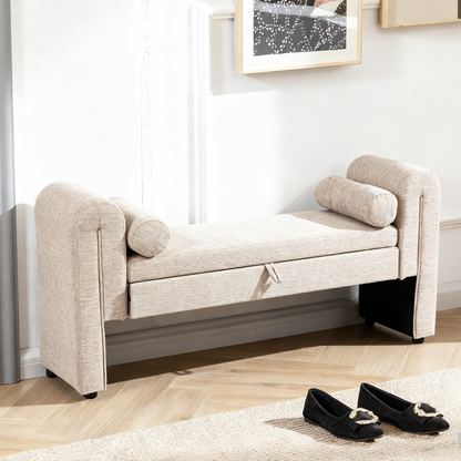 Storage Bench Oversized Velvet Oatmeal 60 In Extra-Long Entryway Mudroom