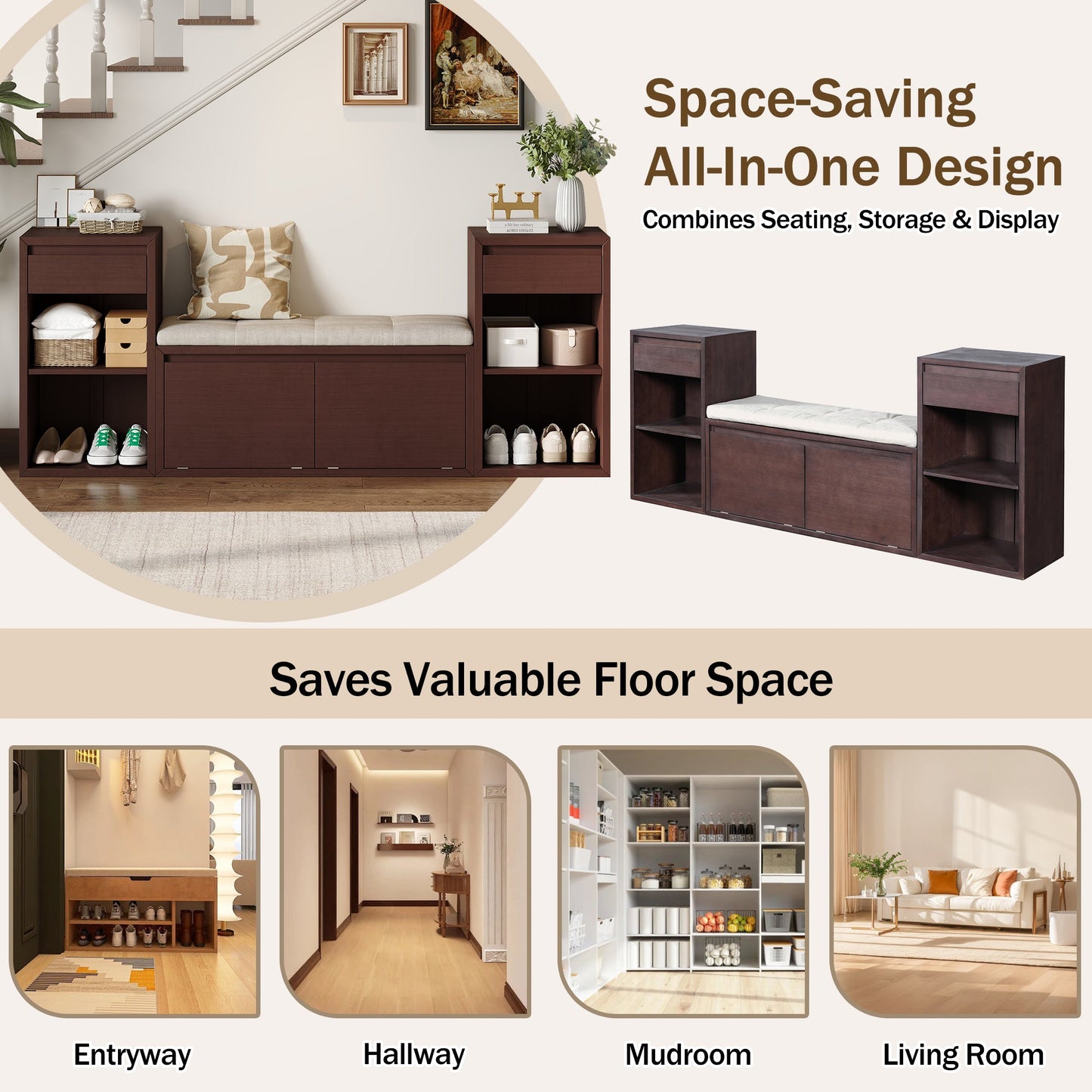 TREXM All-in-One Entryway Storage Bench