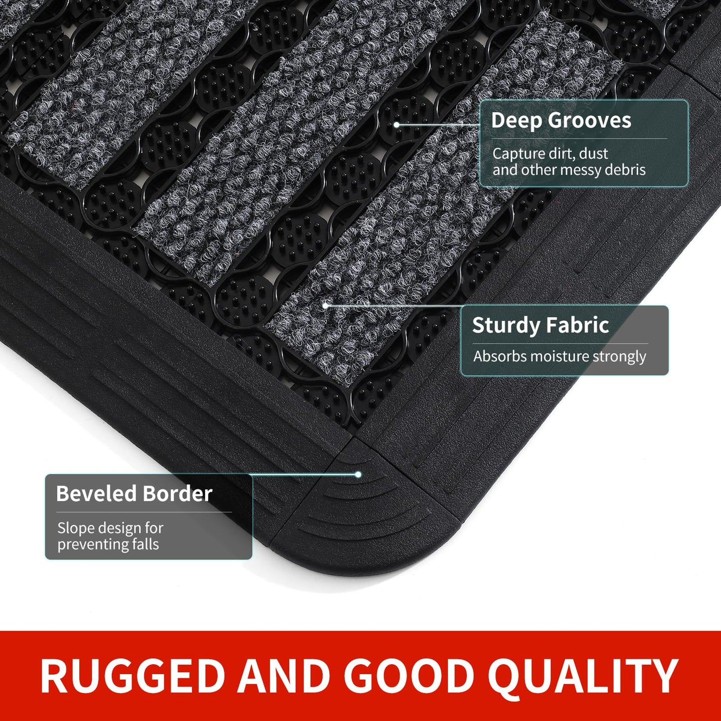 Heavy Duty Door Mat - DIY Interlocking Design, Dirt Trapper Front Doormat, 27.5x