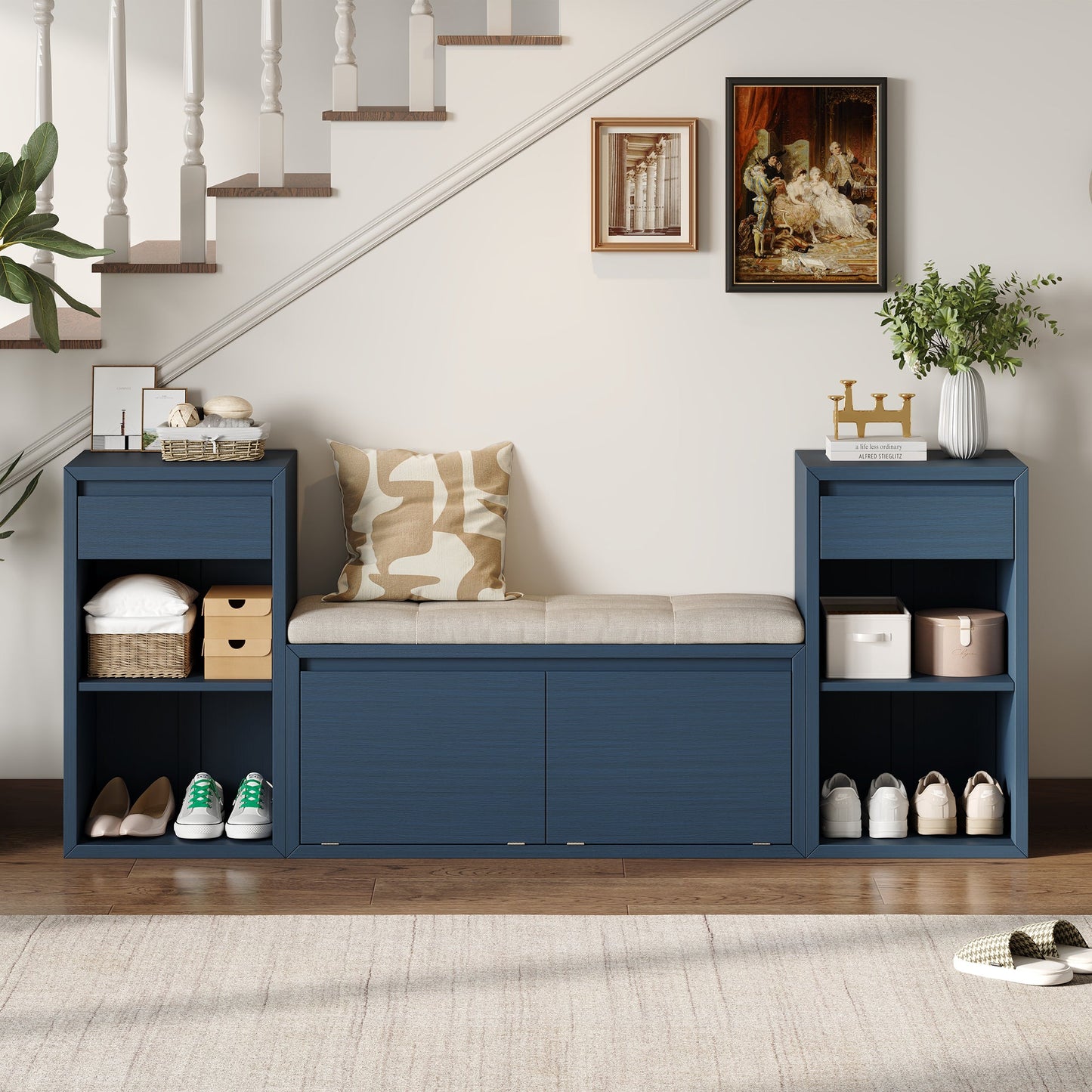 TREXM All-in-One Entryway Storage Bench with Cushion
