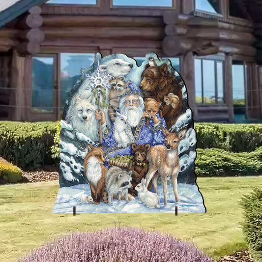Gather in Peace Father Winter Animals Holiday Outdoor Yard Sign by J. Bergsma - Christmas Decor - 8591968F-JB