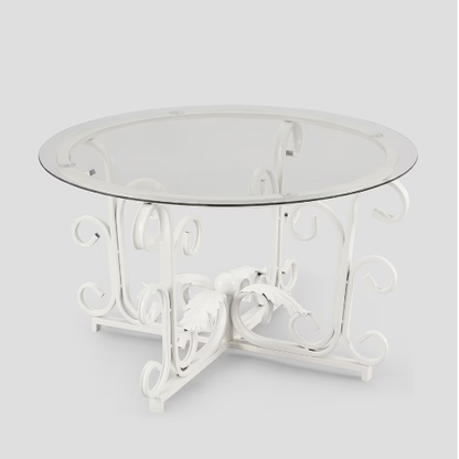Leaf Base Metal Round Coffee Table, Tempered Glass Top Cocktail Table for Lounge, Leisure Living Room Furniture