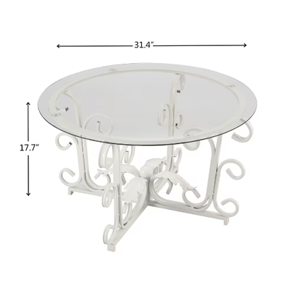 Leaf Base Metal Round Coffee Table, Tempered Glass Top Cocktail Table for Lounge, Leisure Living Room Furniture