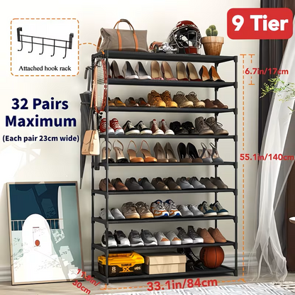 Multi Layers - Shoe Rack Organizer Column Storage Shelf Entryway w/ Hooks