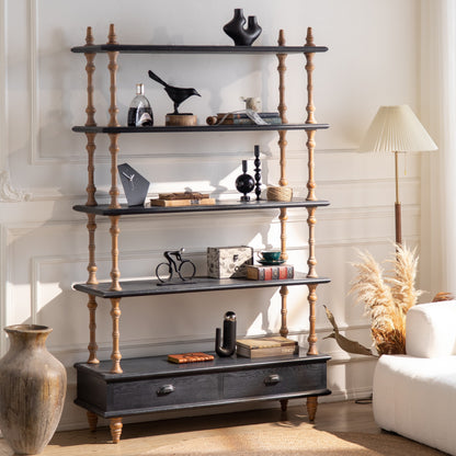 Wood Open Display Shelf with Drawer Base