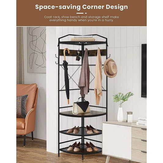 Modern Corner Entryway Hall Tree Shoe Storage Bench Coat Rack