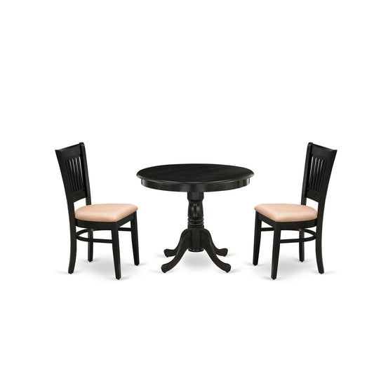 EAST WEST FURNITURE - ANVA3-BLK-C - 3-Pc Kitchen Dining Set- 2 Wood Chair and Kitchen Dining Table - Linen Fabric Seat and Slatted Chair Back (Black Finish)