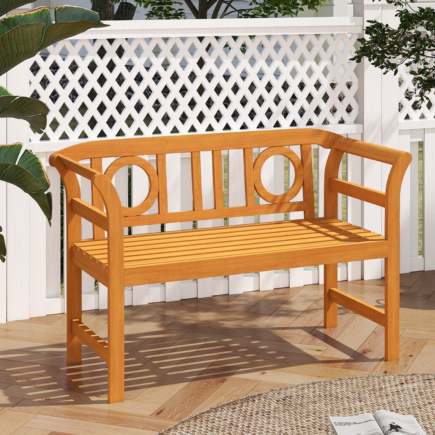 Acacia Wood 2-Person Patio Loveseat with Backrest and Armrests for Backyard