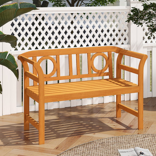 Acacia Wood 2-Person Patio Loveseat with Backrest and Armrests for Backyard