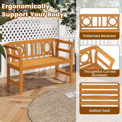 Acacia Wood 2-Person Patio Loveseat with Backrest and Armrests for Backyard