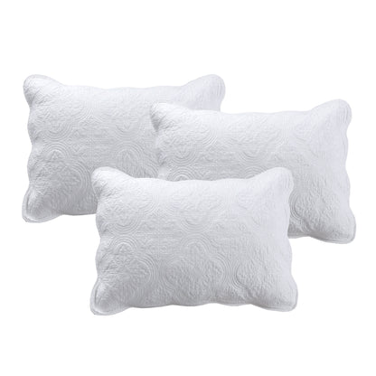 Serenity White Victorian Scalloped Medallion Floral Pure Solid Cotton Reversible Quilt Bedding Set