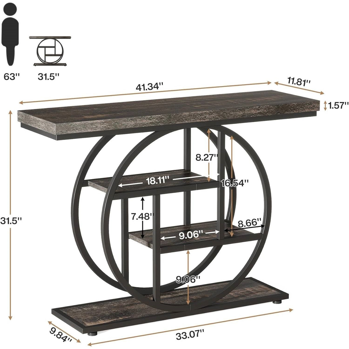 Modern 41-inch Circular Base Foyer Entryway Table with Black Wood Finish Shelves