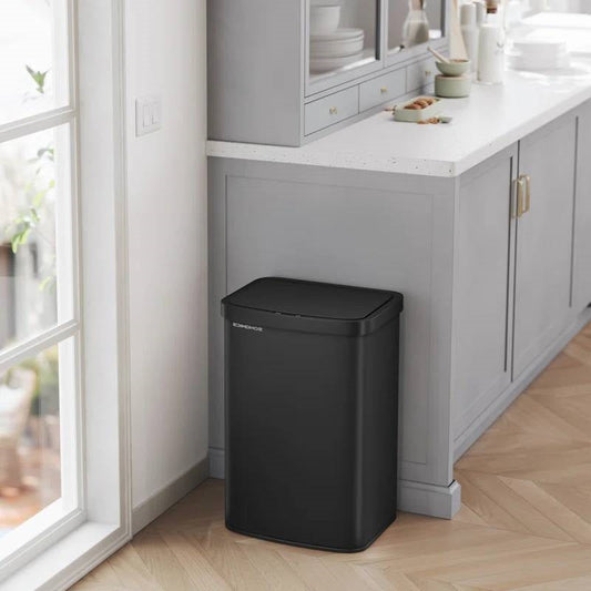Black 13-Gallon Kitchen Trash Can with Motion Sensor Lid and Carbon Filter