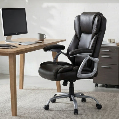 Executive Office Chair Leather Ergonomic Computer Desk Chair with Padded Seat and Armrests