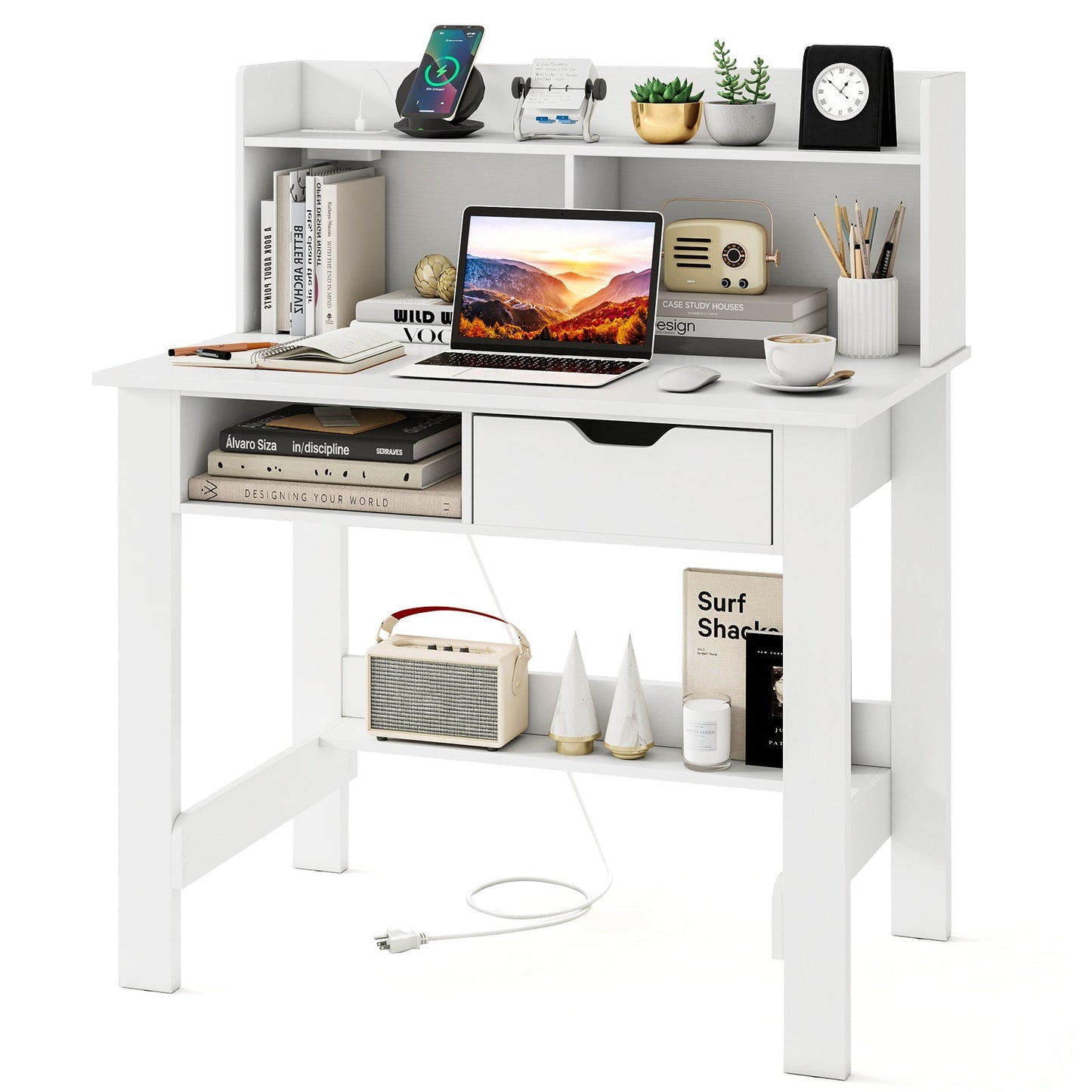 Home Office Computer Desk with Storage Shelves and Drawer Ideal for Working and Studying