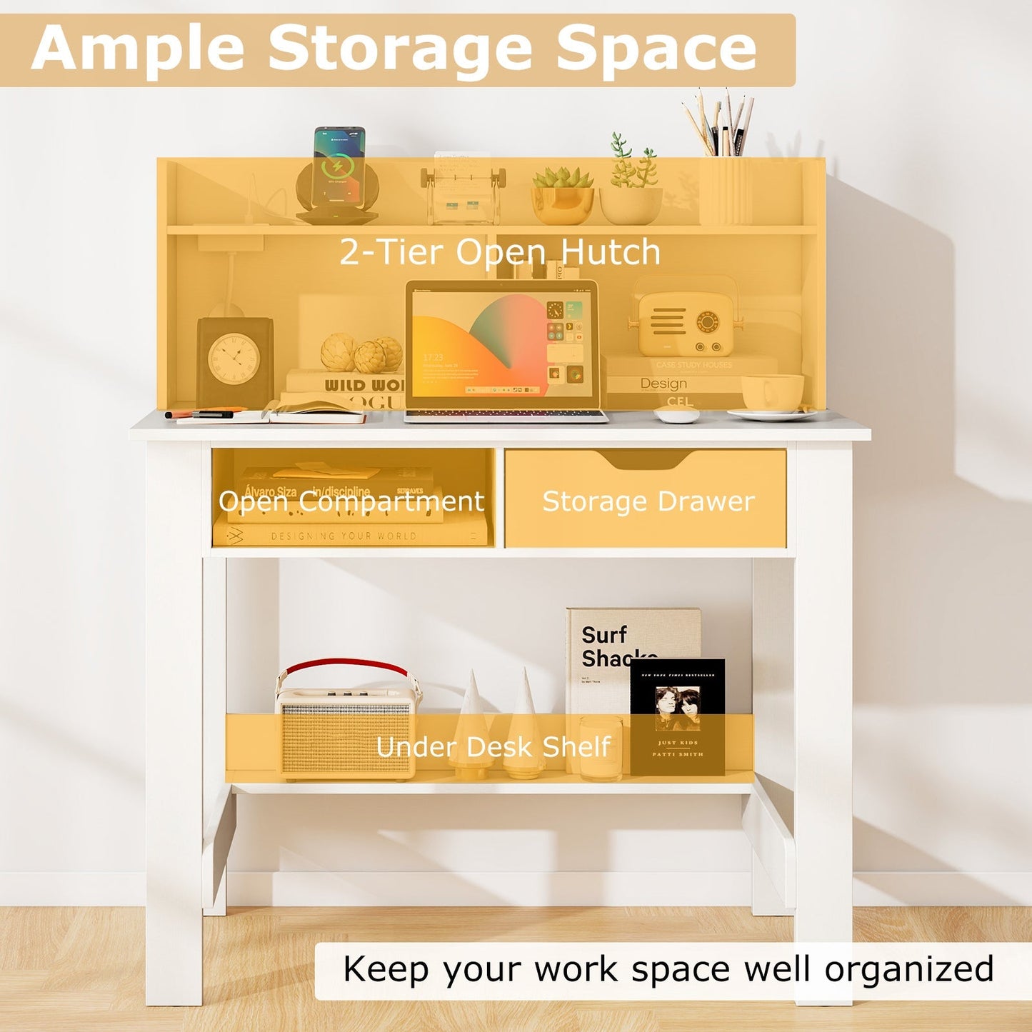 Home Office Computer Desk with Storage Shelves and Drawer Ideal for Working and Studying