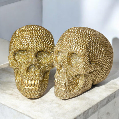 Resin Beaded Skull Decor Silver Skeleton Head Handmade Rustic Bookend Centerpiece Halloween