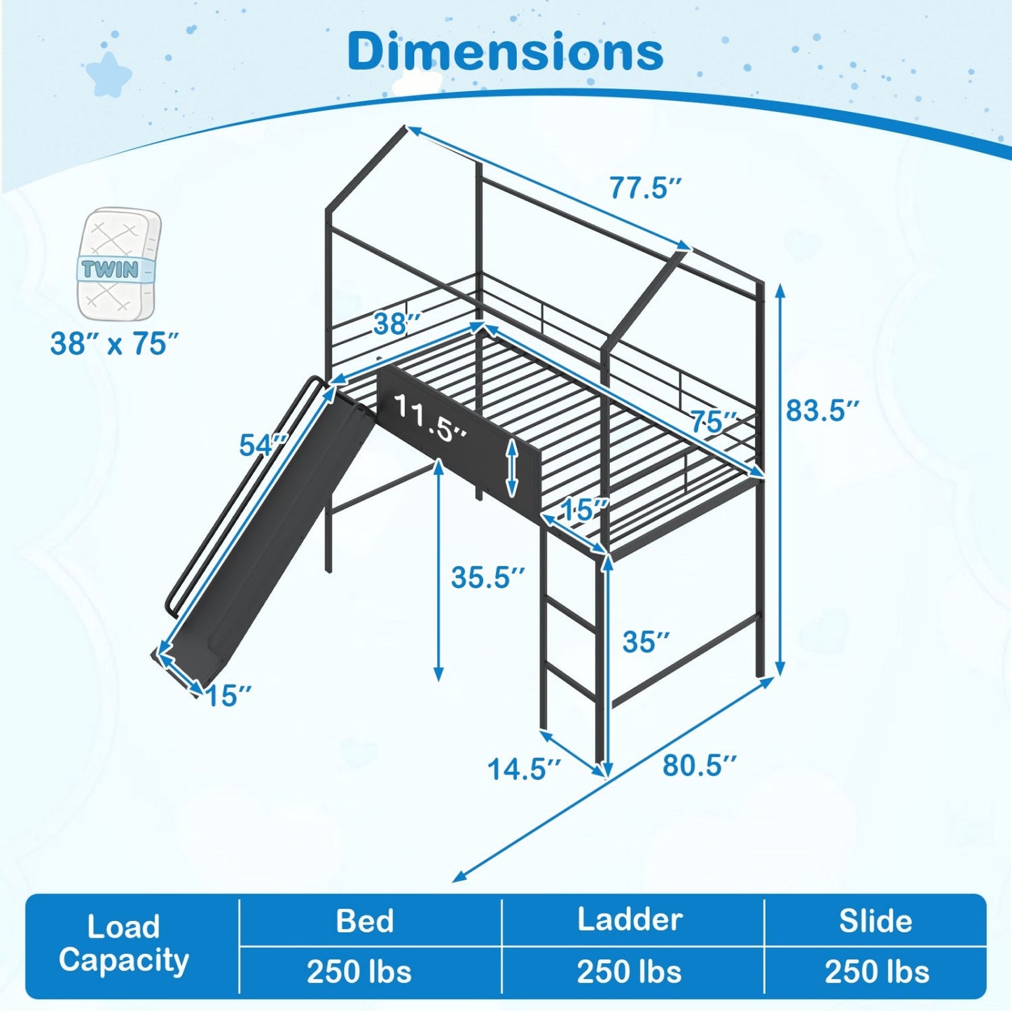 Kids Twin Size Loft Bed with Ladder and Slide for Bedroom