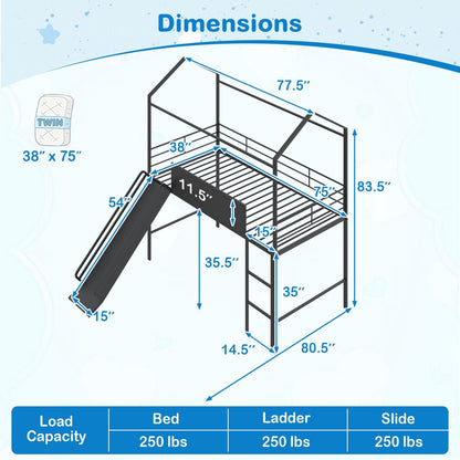 Kids Twin Size Loft Bed with Ladder and Slide for Bedroom