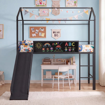 Kids Twin Size Loft Bed with Ladder and Slide for Bedroom