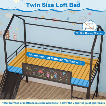 Kids Twin Size Loft Bed with Ladder and Slide for Bedroom
