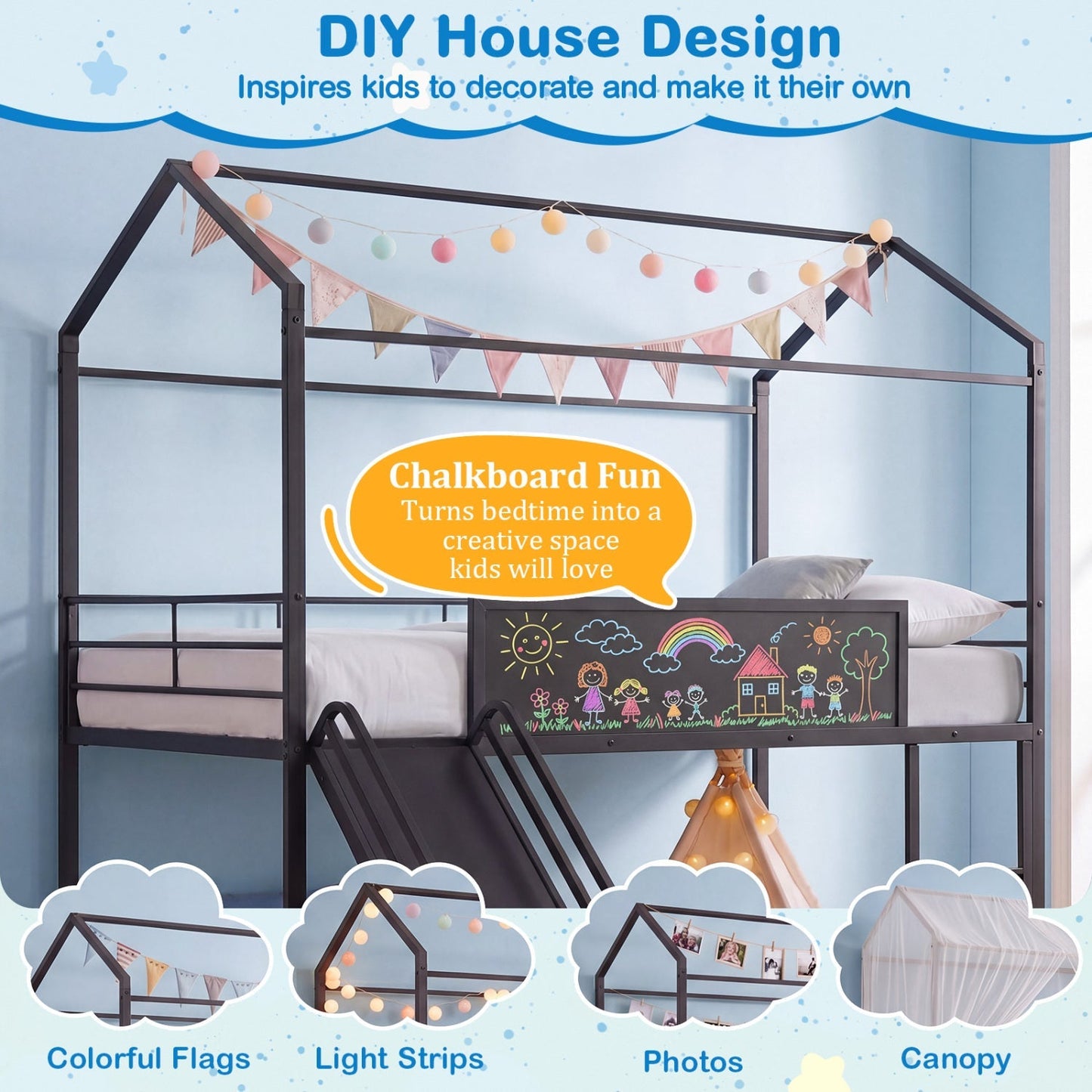 Kids Twin Size Loft Bed with Ladder and Slide for Bedroom