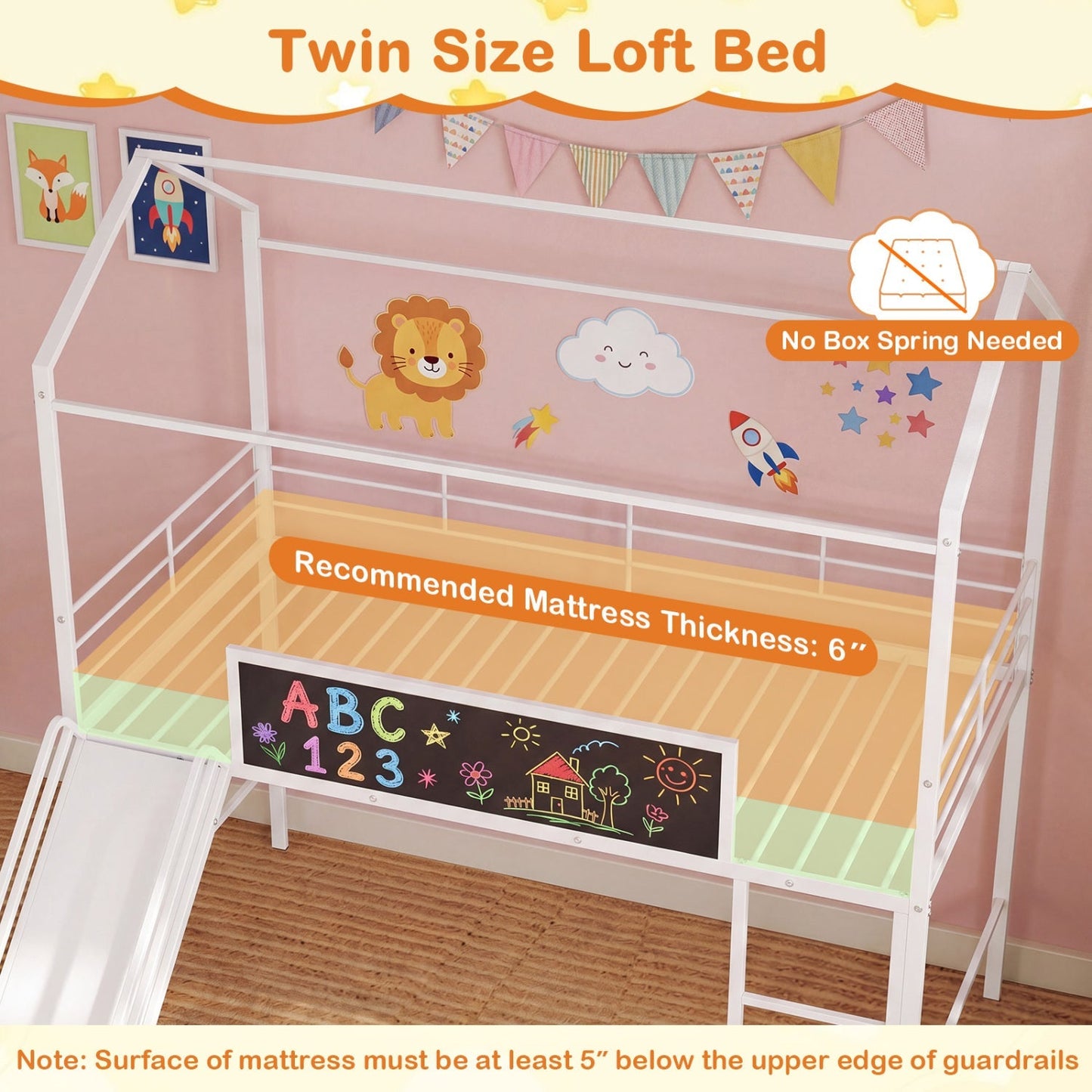 Kids Twin Size Loft Bed with Ladder and Slide for Bedroom