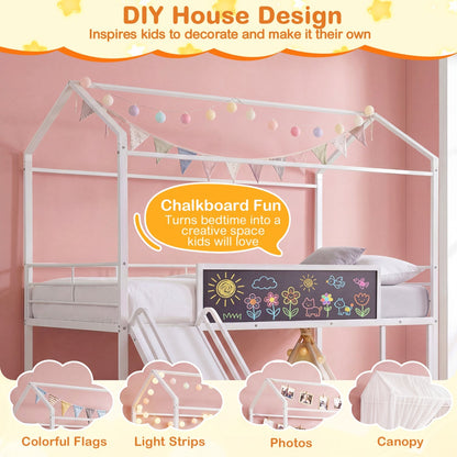 Kids Twin Size Loft Bed with Ladder and Slide for Bedroom