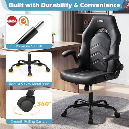 Leather Office Chair Ergonomic Computer Desk Chair with Flip-up Armrests