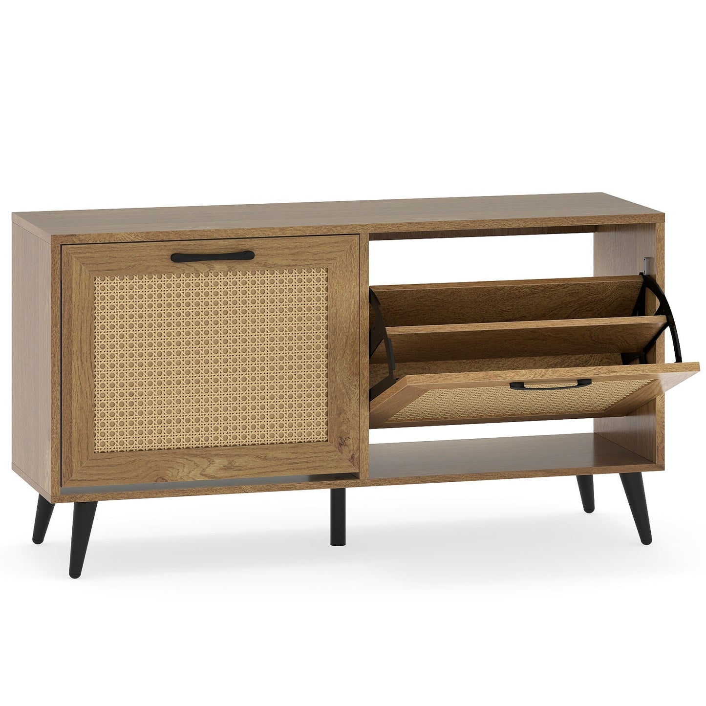 Modern Freestanding Shoe Cabinet with 2 Flip Drawers and Adjustable Shelves for Entryway-Natural