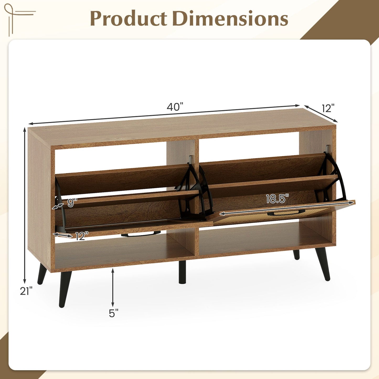 Modern Freestanding Shoe Cabinet with 2 Flip Drawers and Adjustable Shelves for Entryway-Natural