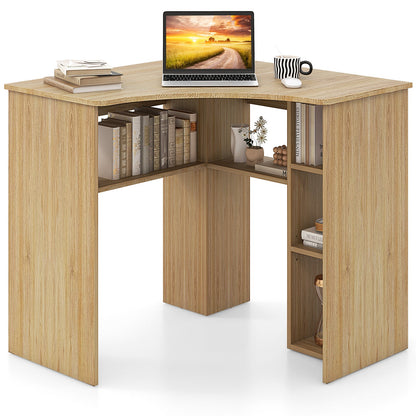 Corner Computer Desk Triangle Home Office Desk with Adjustable Shelf and Arc-Shaped Profile