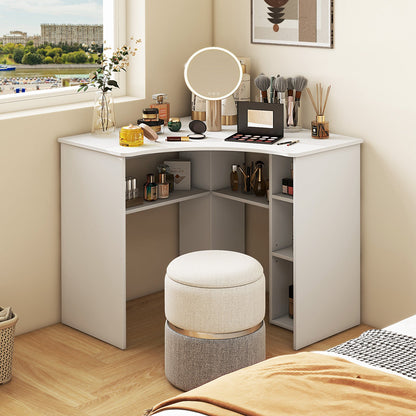 Corner Computer Desk Triangle Home Office Desk with Adjustable Shelf and Arc-Shaped Profile