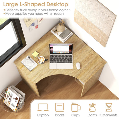 Corner Computer Desk Triangle Home Office Desk with Adjustable Shelf and Arc-Shaped Profile