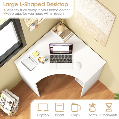 Corner Computer Desk Triangle Home Office Desk with Adjustable Shelf and Arc-Shaped Profile