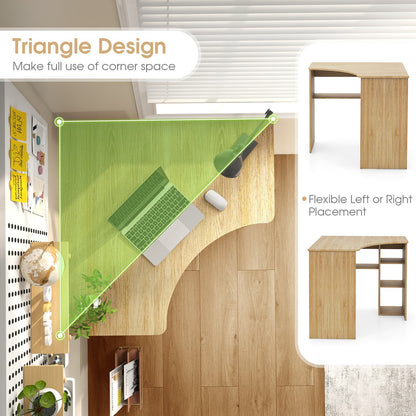 Corner Computer Desk Triangle Home Office Desk with Adjustable Shelf and Arc-Shaped Profile