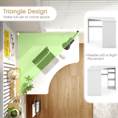 Corner Computer Desk Triangle Home Office Desk with Adjustable Shelf and Arc-Shaped Profile