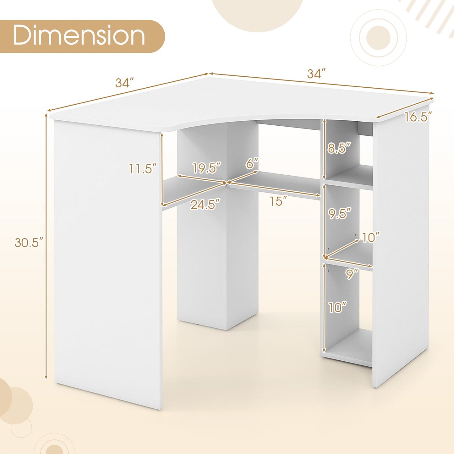 Corner Computer Desk Triangle Home Office Desk with Adjustable Shelf and Arc-Shaped Profile