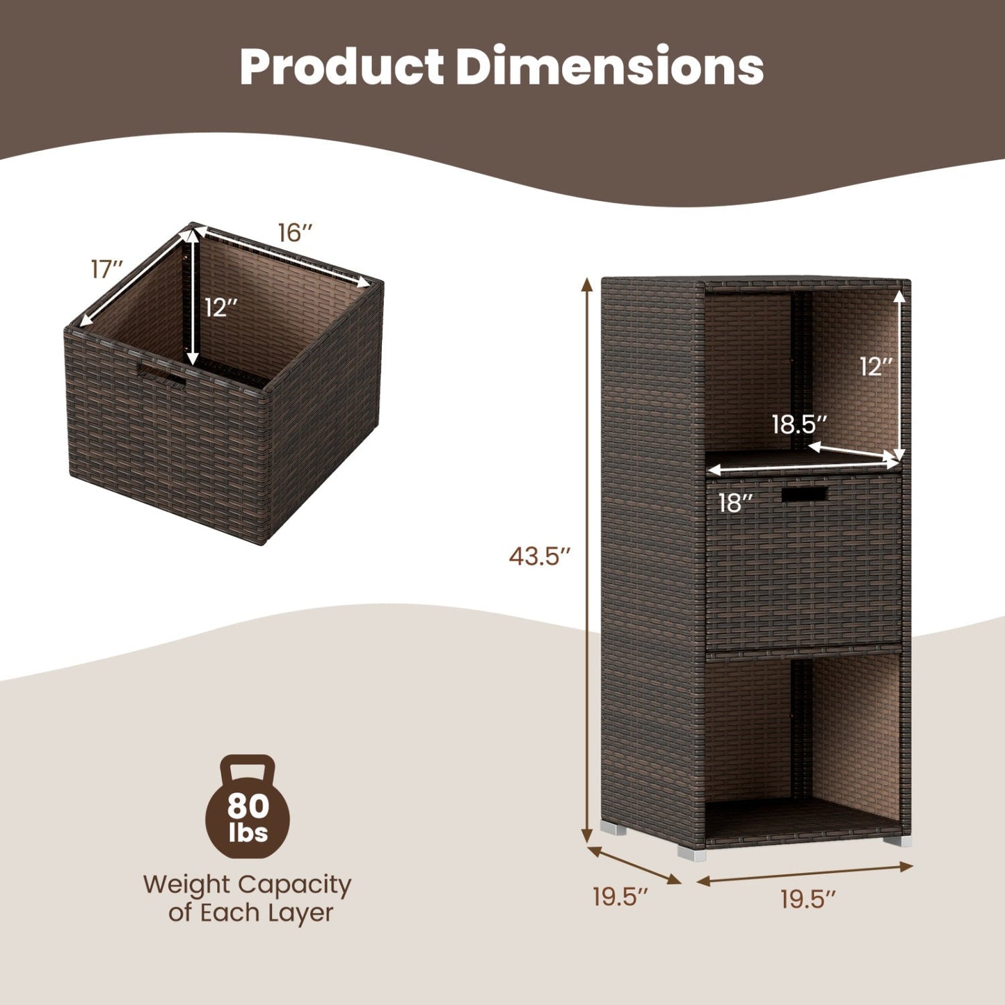 Outdoor Storage Cabinet Patio Wicker Organizer with Drawer