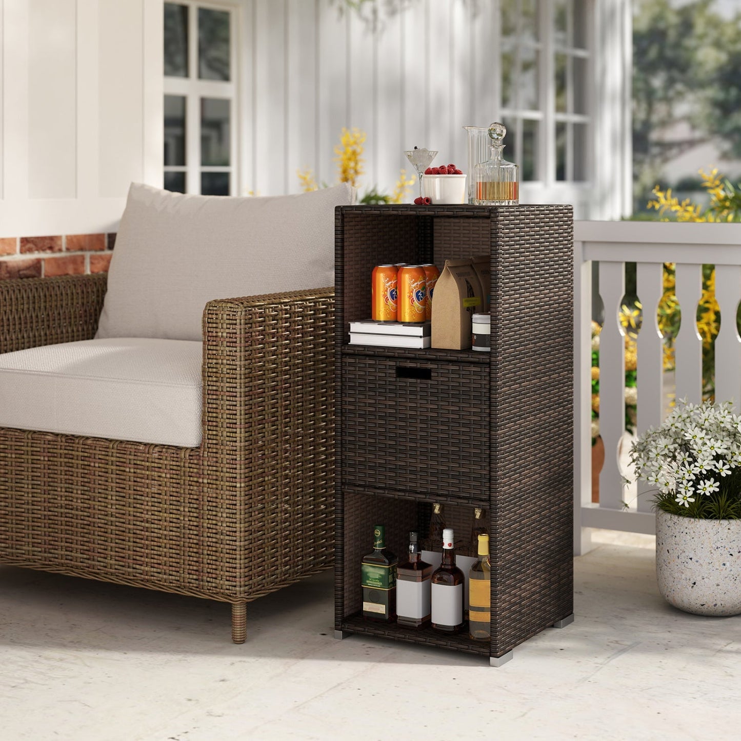 Outdoor Storage Cabinet Patio Wicker Organizer with Drawer