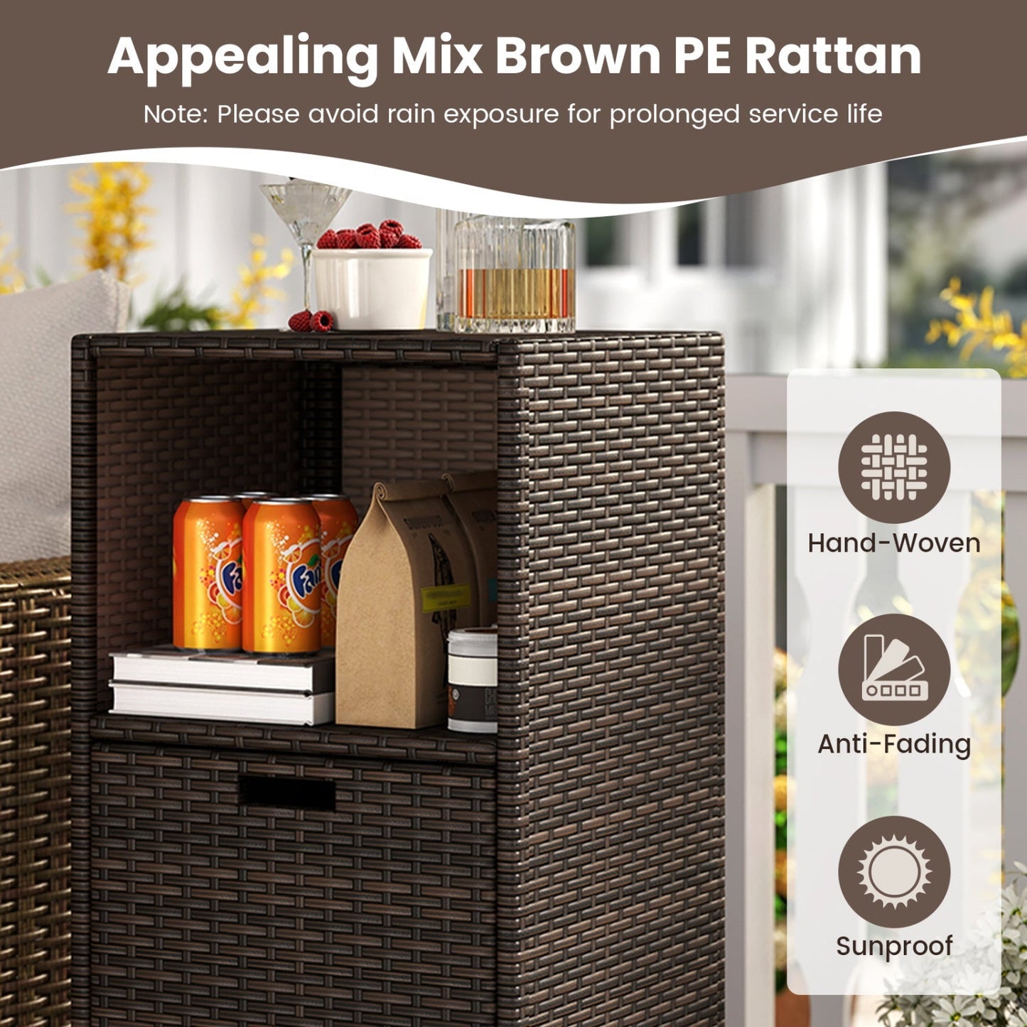 Outdoor Storage Cabinet Patio Wicker Organizer with Drawer