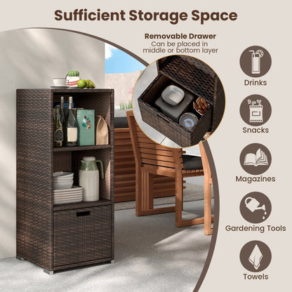 Outdoor Storage Cabinet Patio Wicker Organizer with Drawer