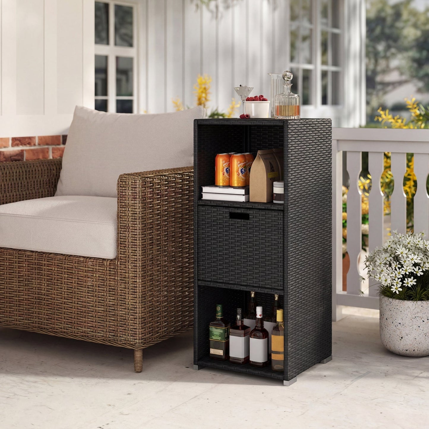 Outdoor Storage Cabinet Patio Wicker Organizer with Drawer