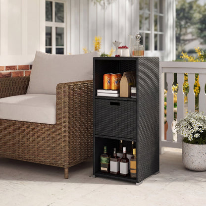 Outdoor Storage Cabinet Patio Wicker Organizer with Drawer