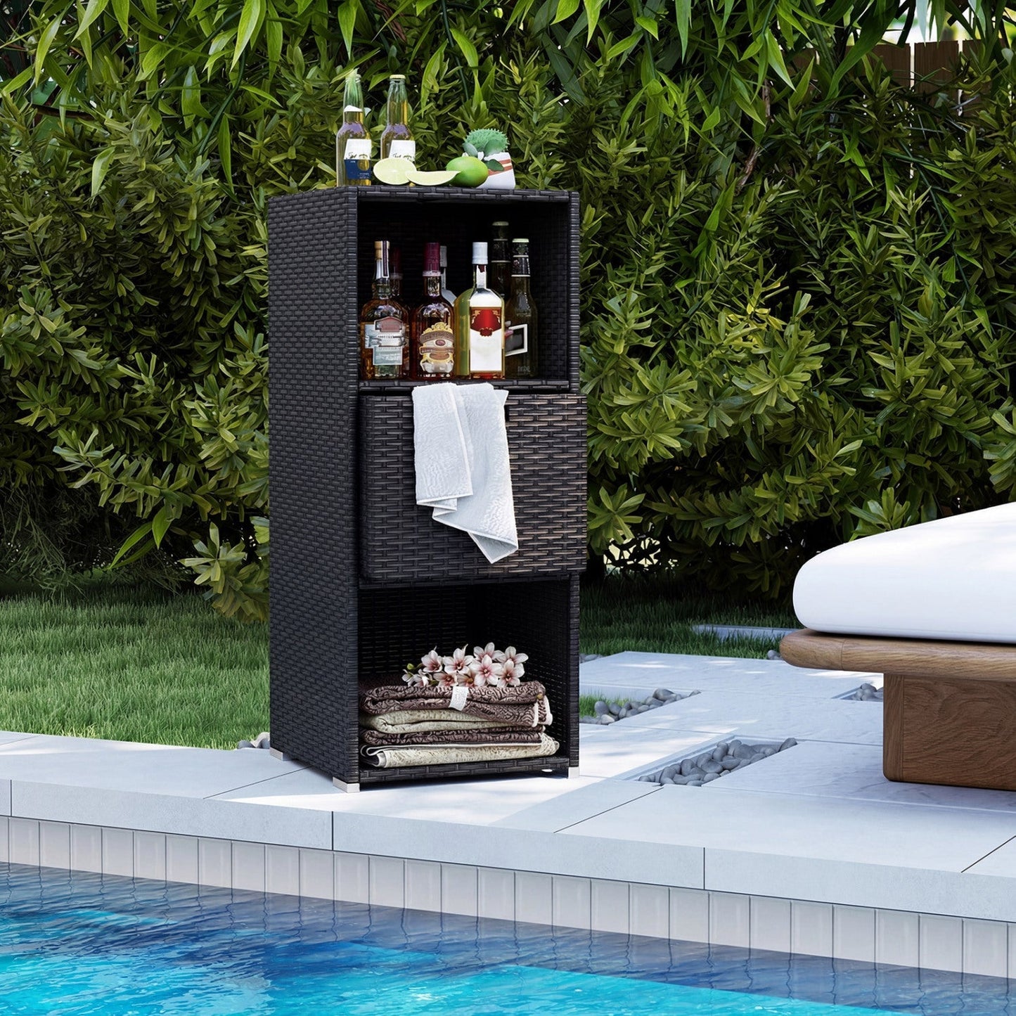 Outdoor Storage Cabinet Patio Wicker Organizer with Drawer