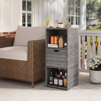 Outdoor Storage Cabinet Patio Wicker Organizer with Drawer