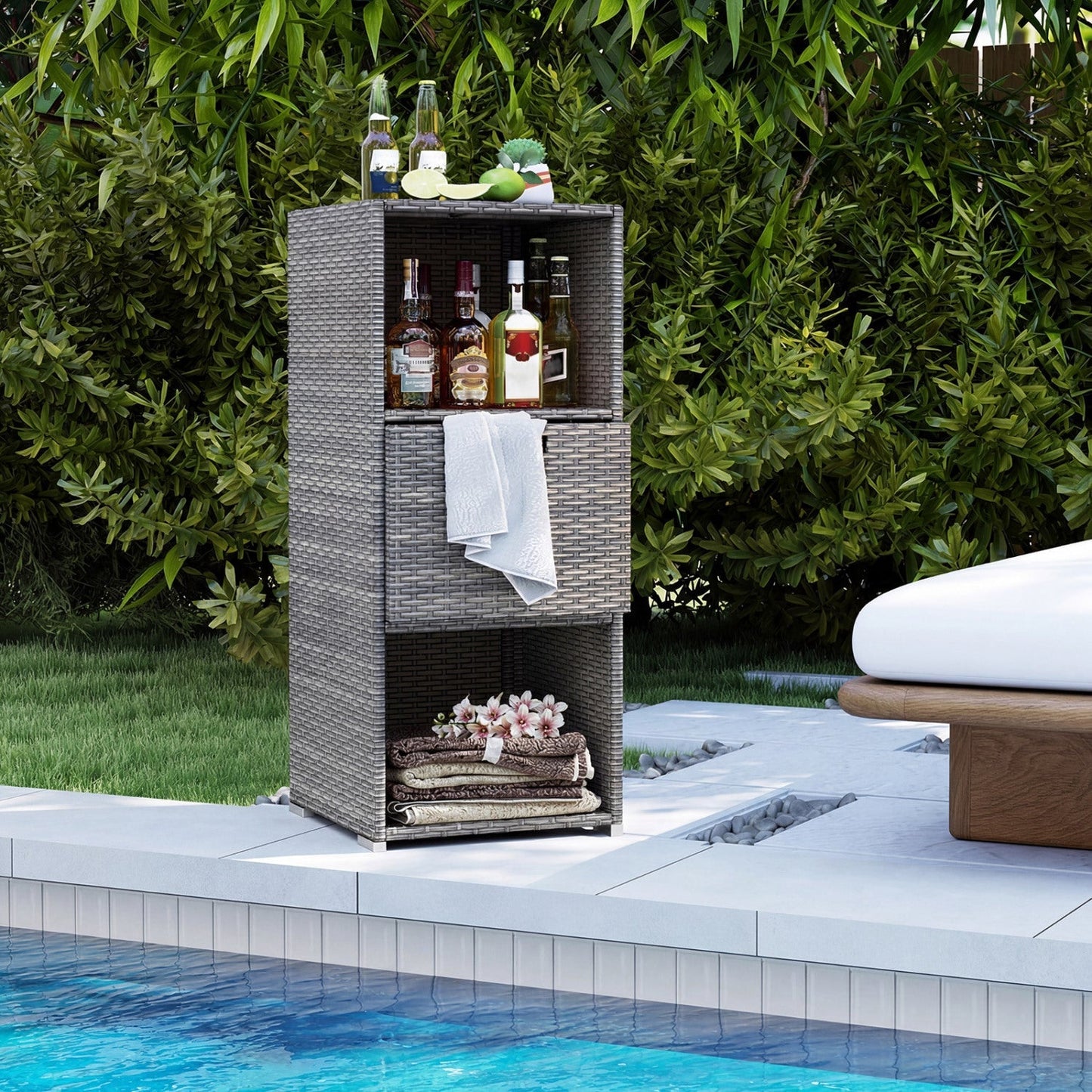 Outdoor Storage Cabinet Patio Wicker Organizer with Drawer