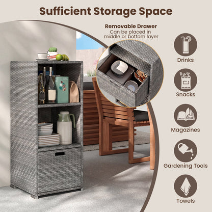 Outdoor Storage Cabinet Patio Wicker Organizer with Drawer