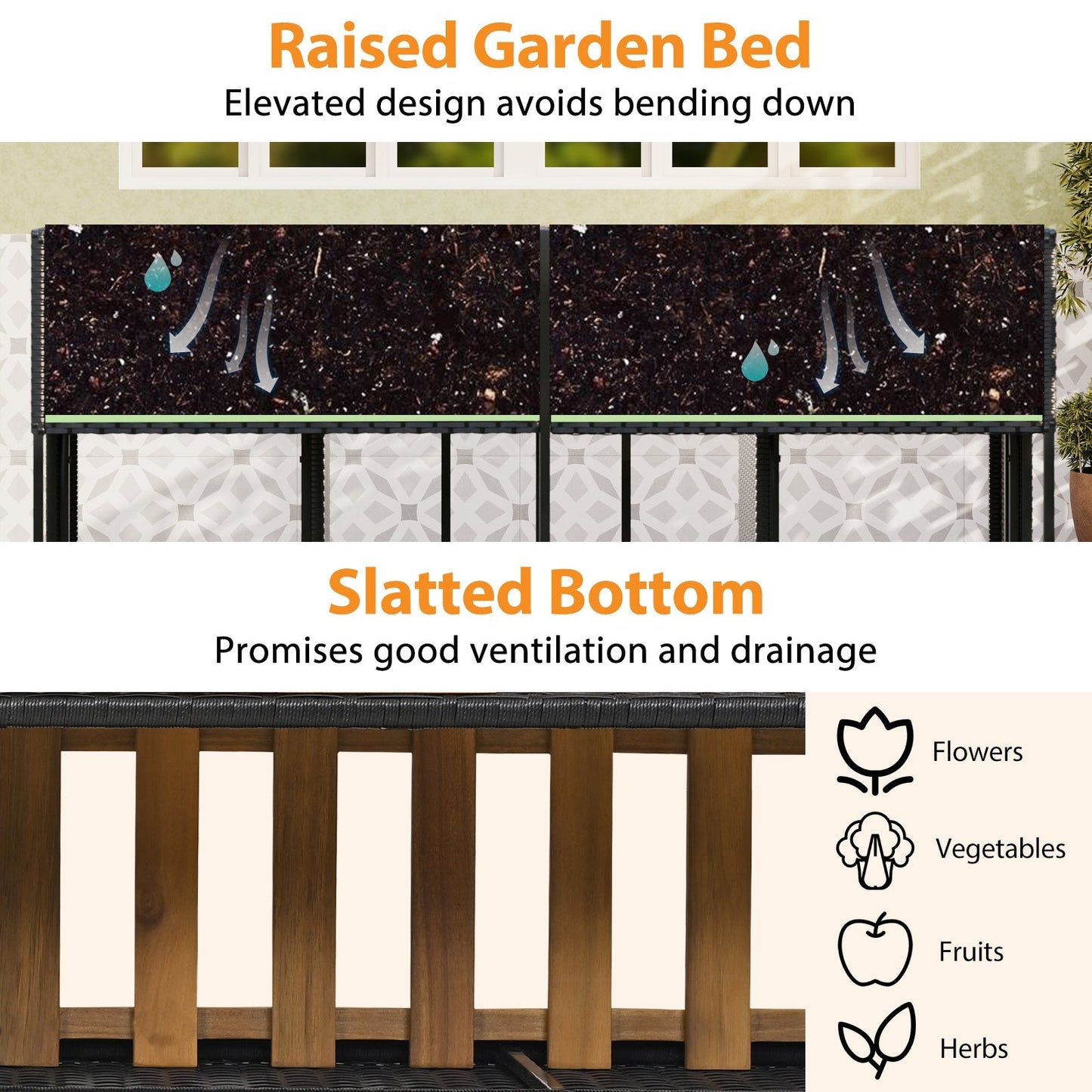 Patio Furniture Set with Raised Garden Bed for Porch and Yard